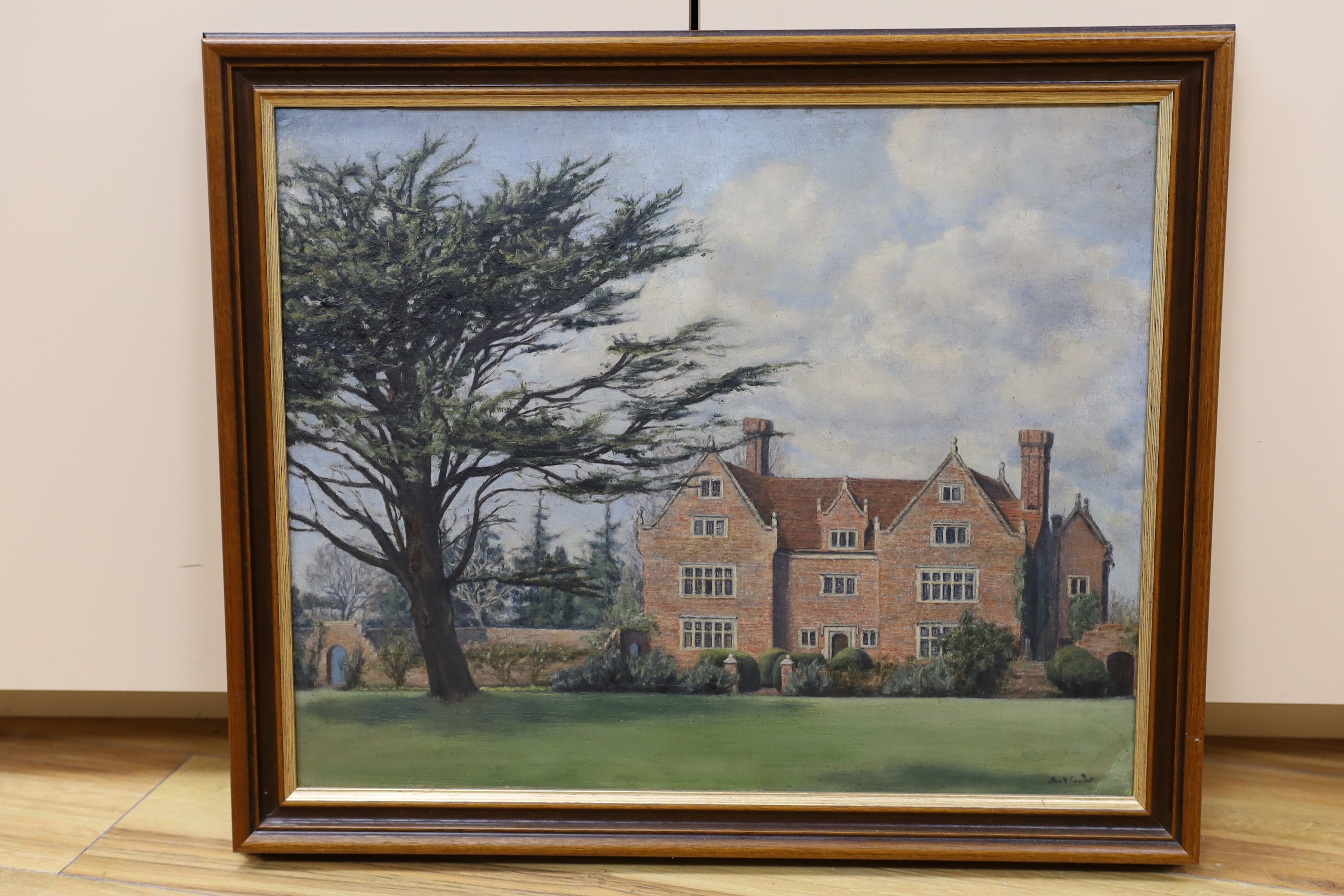 20th century English School, oil on canvas, 'Carter's Corner Place, Cowbeech, Hailsham' (formerly the home of Lord Hailsham), indistinctly signed, 42 x 52cm